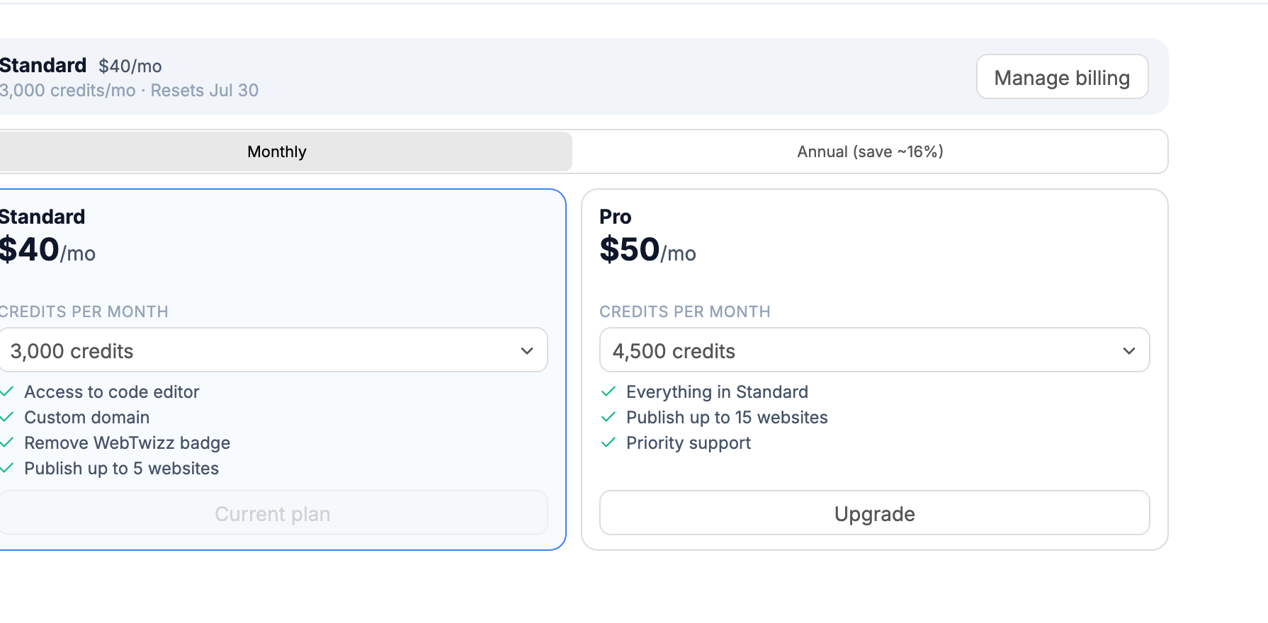 Subscription Settings