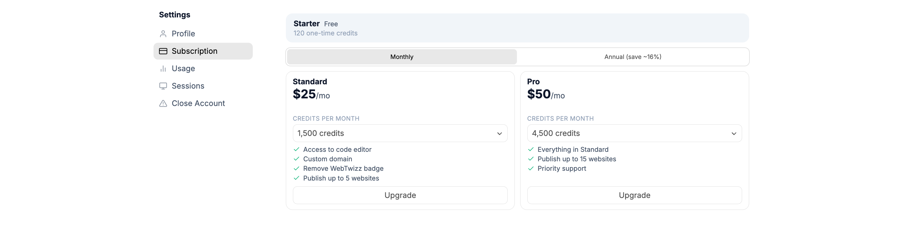 Subscription Settings