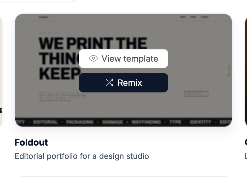 Template card actions